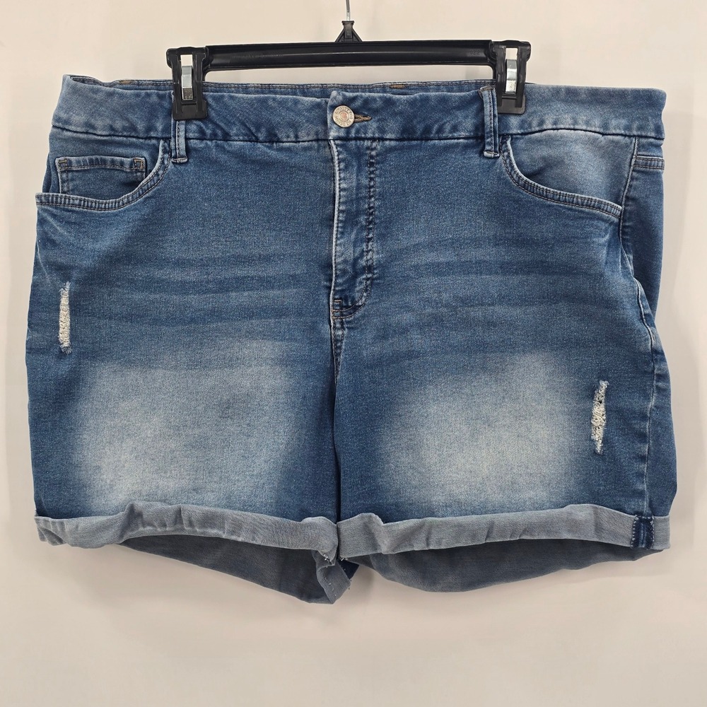 Womens Blue Denim Cuffed Distressed Jean Shorts Medium Wash Plus Size 20W